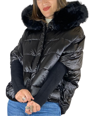 Habiti - Cappa imbottita manicotto - NERO