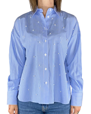 vicolo - camicia righe con perle - azzurro