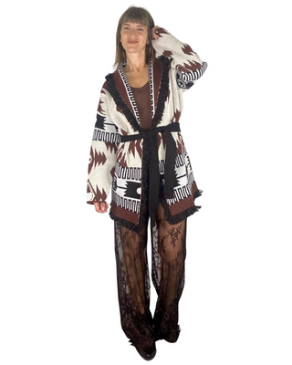 vicolo - pantalone palazzo in pizzo con coulotte - moro