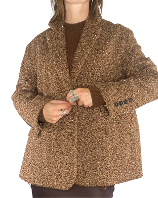 vicolo - blazer bouclé e micro paillettes - cioccolato