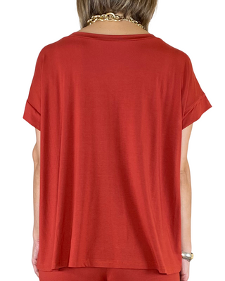 habiti - completo t-shirt e pantalone palazzo - rosso india