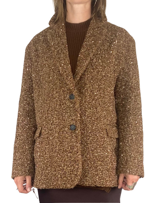 vicolo - blazer bouclé e micro paillettes - cioccolato