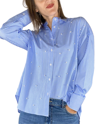 vicolo - camicia righe con perle - azzurro