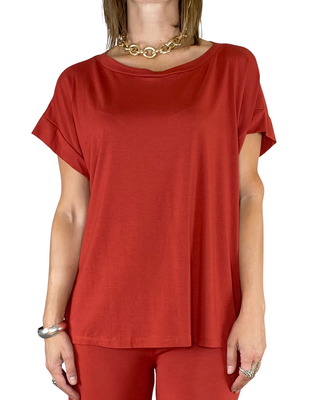 habiti - completo t-shirt e pantalone palazzo - rosso india