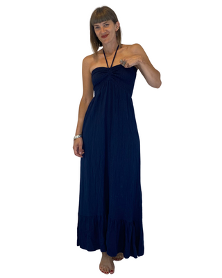 Habiti - Abito lungo a fascia elastica con coulisse - BLU