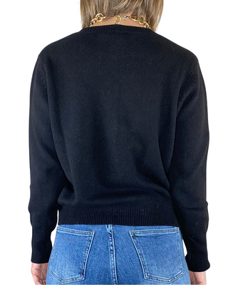 habiti - cardigan girocollo pura lana - nero