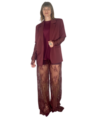vicolo - pantalone palazzo in pizzo con coulotte - bordeaux