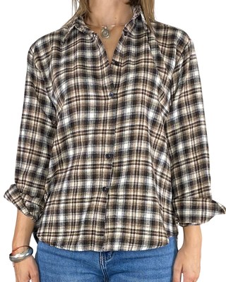 Habiti - Camicia quadri flanella - CIOCCOLATO