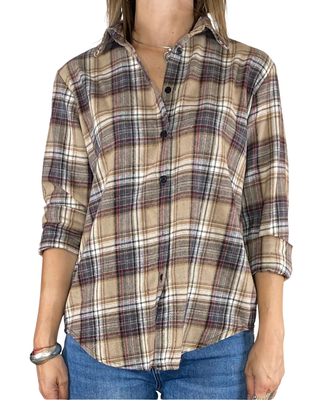 Habiti - Camicia quadri flanella - FANGO