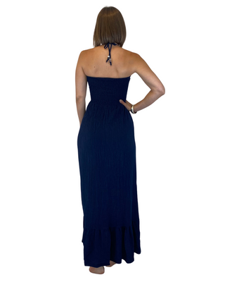 Habiti - Abito lungo a fascia elastica con coulisse - BLU