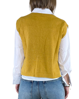 vicolo - gilet in maglia scollo v con spacchi - ocra