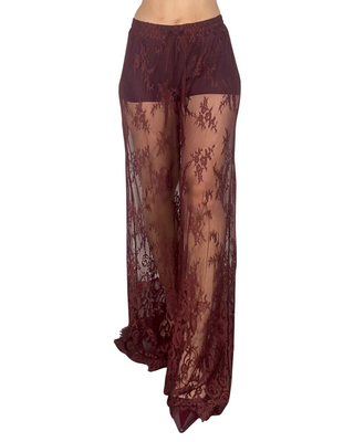 vicolo - pantalone palazzo in pizzo con coulotte - bordeaux