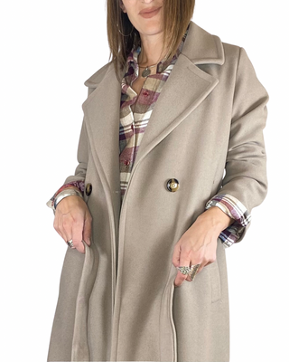 Habiti - Cappotto lungo doppiopetto - FANGO