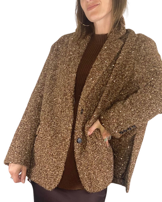 vicolo - blazer bouclé e micro paillettes - cioccolato
