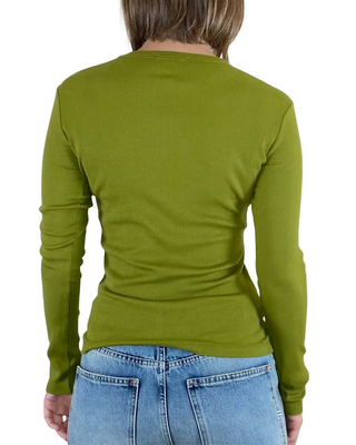 vicolo - t-shirt costine m/lunga - verde oliva