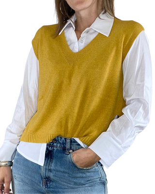 vicolo - gilet in maglia scollo v con spacchi - ocra