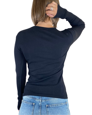 vicolo - t-shirt costine m/lunga - nero