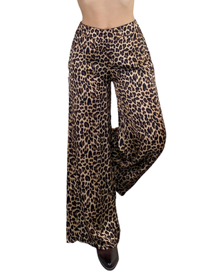 Susy Mix - Pantalone palazzo animalier viscosa - MORO