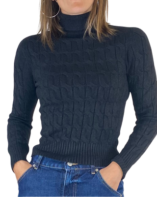 Susy Mix - Maglia collo alto trecce - NERO