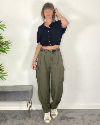 Vicolo - Camicia crop elastico in vita - NERO