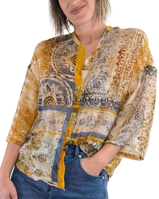 CADì - Camicia Margarita misto seta - SENAPE