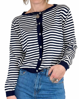 Habiti - Cardigan girocollo righe 100% cotone - BLU