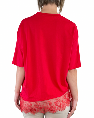 Habiti - Camiseta oblicua con encaje - ROJO