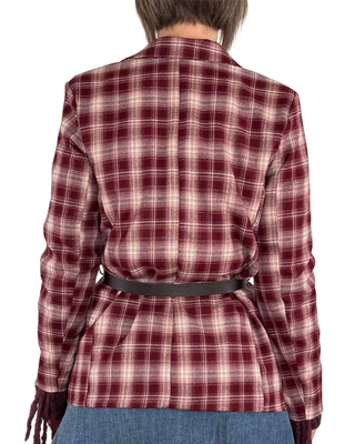 Habiti - Blazer check con spille e cintura - BORDEAUX
