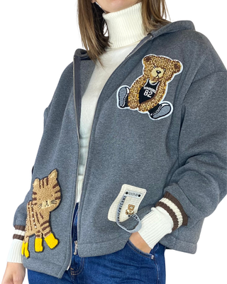 Vicolo - Felpa cappuccio patch - GRIGIO