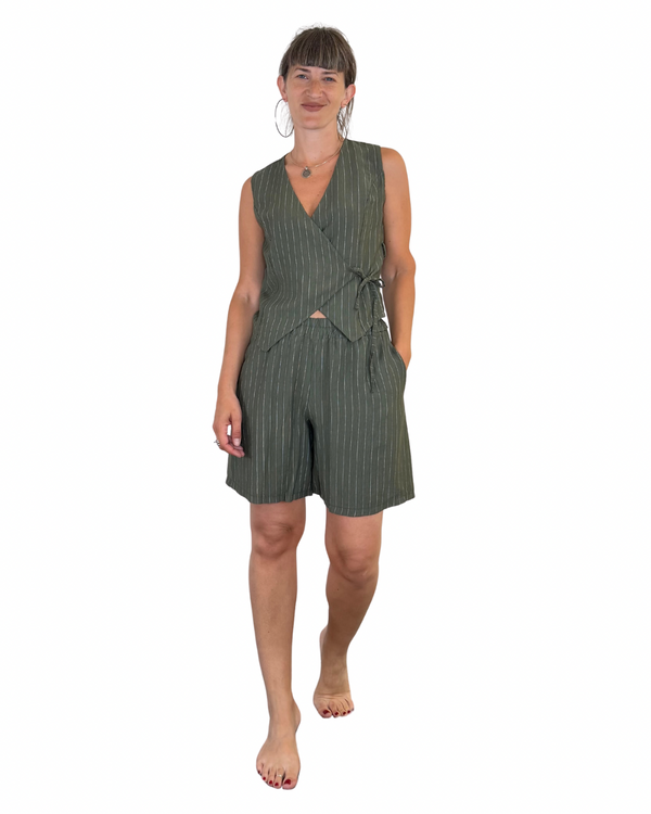 Habiti - Coordinato bermuda gilet gessato - VERDE MILITARE