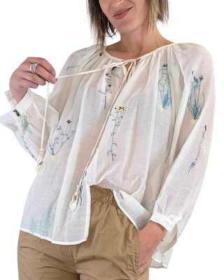 CADì - Camicia ricamata in tencel - PANNA