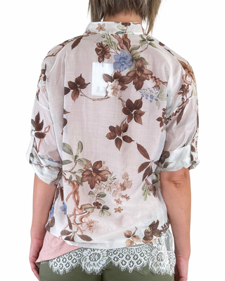 Habiti - Camicia fantasia in tencel - CIOCCOLATO