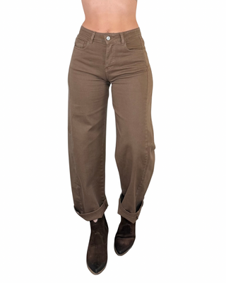 Habiti - Pantalone barrell bull denim - FANGO