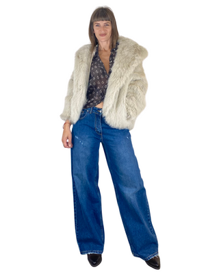 susy mix - ecopelliccia corta c/cappuccio - beige