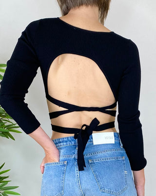 Vicolo - Maglia crop allacciata dietro - NERO