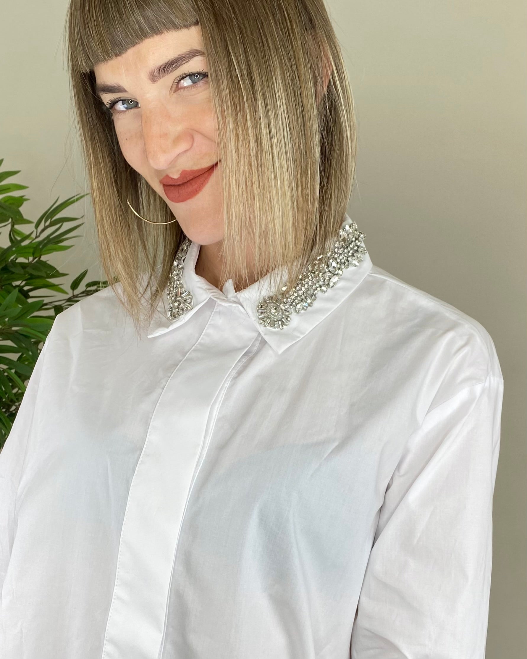 Camicia regular cabochon - BIANCO