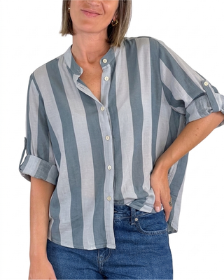 Habiti - Camicia righe in lyocell - BIANCO