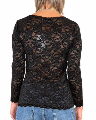 Habiti - T-shirt in pizzo floccato - NERO