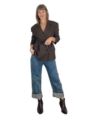 Vicolo - Blazer check doppiopetto con cinturina - CIOCCOLATO