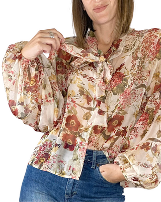 susy mix - camicia fiori c/fiocco - beige