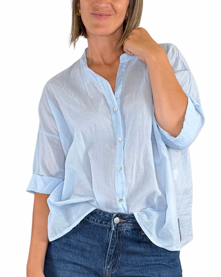 Habiti - Camicia scatola in mussola - CELESTE
