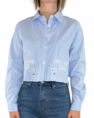 Habiti - Camicia crop bastoncino ricamato - AZZURRO