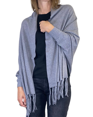 Susy Mix - Mantella con frange - GRIGIO