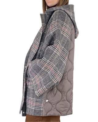 vicolo - mantella check cappuccio - fango