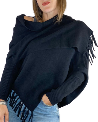 Vicolo - Mantella con polsi e frange - NERO