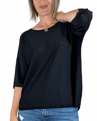 Habiti - Maglia fluida stondata - NERO