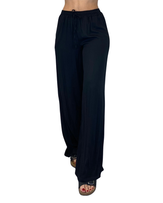 Habiti - Pantalone palazzo viscosa - NERO