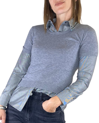 susy mix - maglia slim girocollo m/manica - grigio