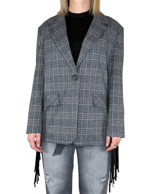Susy Mix - Blazer check frangia - ANTRACITE