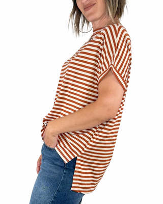 Habiti - T-shirt righe a scatola - MATTONE